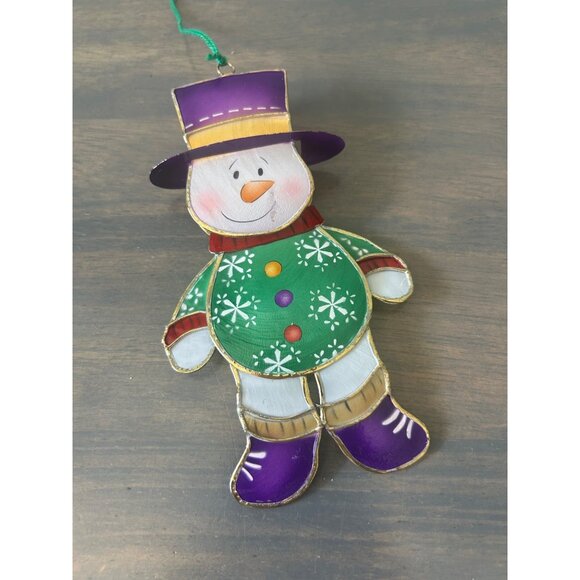 Capiz Shell Snowman Christmas Ornament With Moving Head Great Condition - Picture 1 of 4